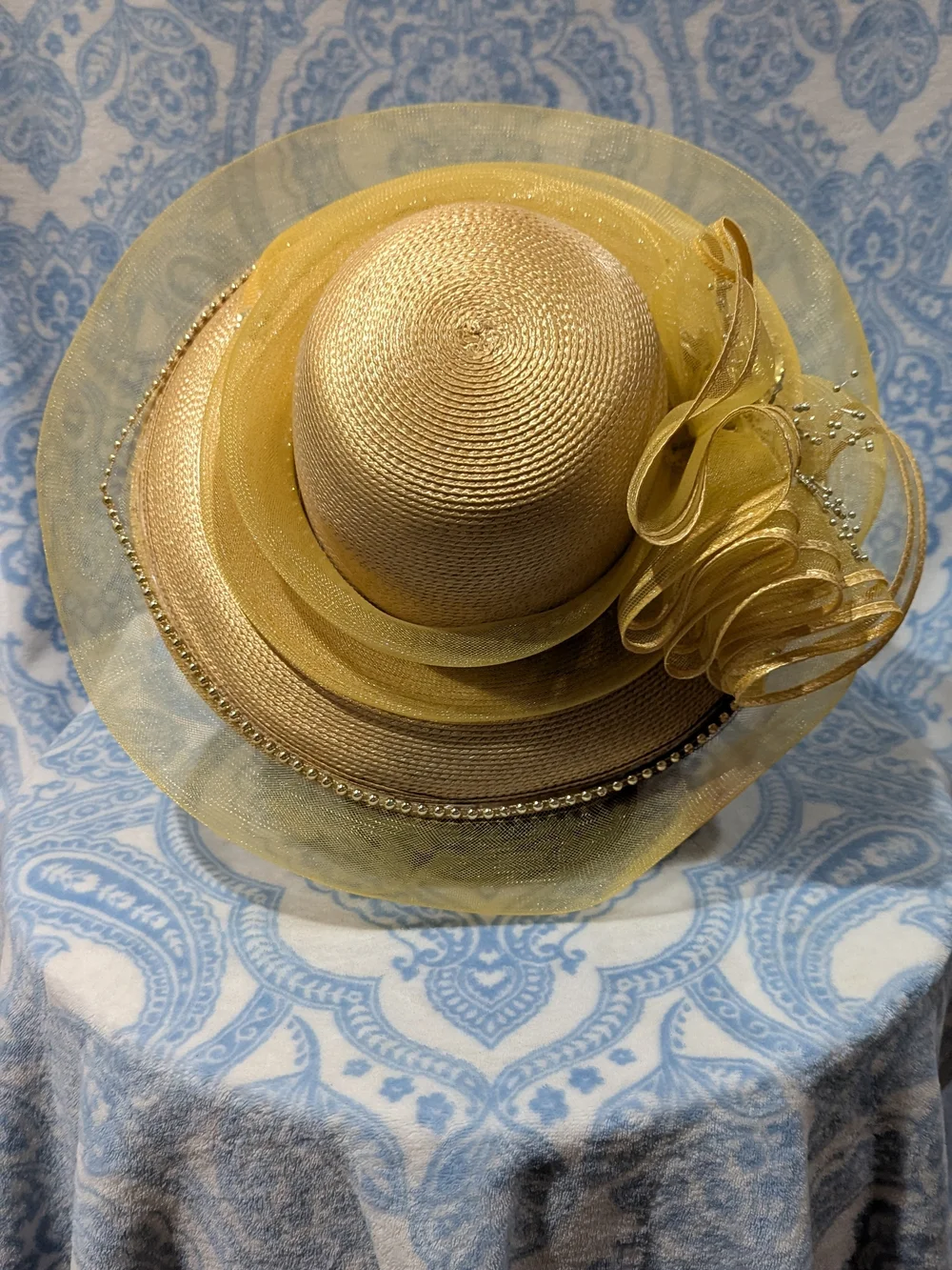Elegant Yellow-Gold Floral Sinamay Women's Dress Hat